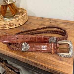 Brighton Brown Braided Leather Belt with Silver-Tone Buckle
